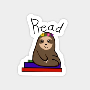 Flower Crown Sloth Read Sticker